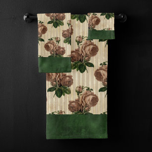 Witch Roos Floral    crèmeroze en groen Bad Handdoek