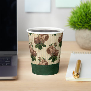 Witch Roos Floral crèmeroze en groen Papieren Bekers