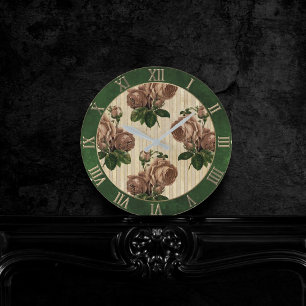 Witch Roos Floral    crèmeroze en groen Ronde Klok