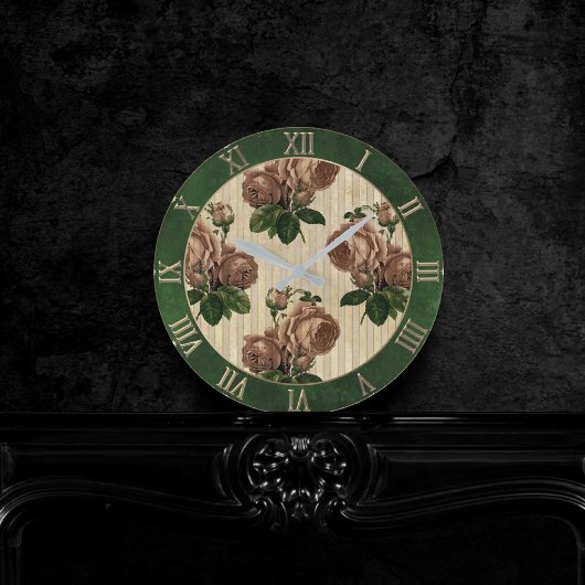 Witch Roos Floral |  crèmeroze en groen Ronde Klok