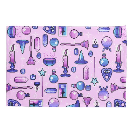 Witch Roze Paarse Pixel Art Patroon Kussensloop (Achterkant-Links)