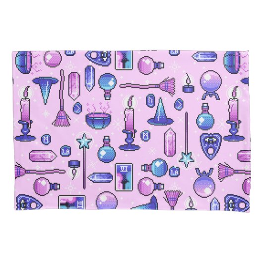 Witch Roze Paarse Pixel Art Patroon Kussensloop (Voorkant-Links)