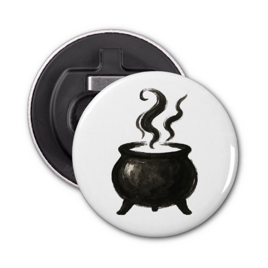 Witch’s Brew – Minimalist Halloween Cauldron on  Button Flesopener (Voorkant)