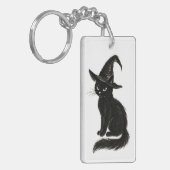 Witch’s Cat – Black Ink Halloween Illustration on  Sleutelhanger (Voorkant Links)