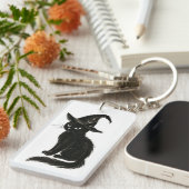 Witch’s Cat – Black Ink Halloween Illustration on  Sleutelhanger (Voorkant Rechts)