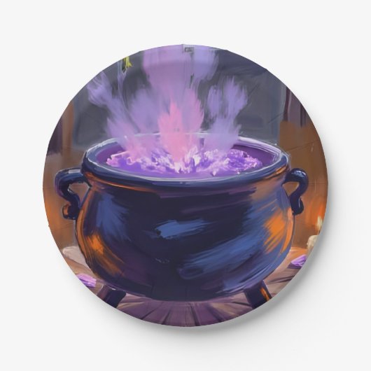 Witch’s Cauldron Purple Halloween Party Spooky Papieren Bordje (Voorkant)