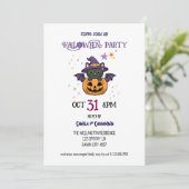 Witch’s Fur-miliar Halloween Party Kaart (Staand voorkant)