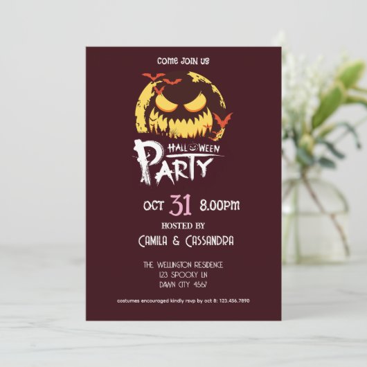 Witch’s Fur-miliar Halloween Party Kaart (Staand voorkant)