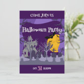 Witch’s Fur-miliar Halloween Party Kaart (Staand voorkant)