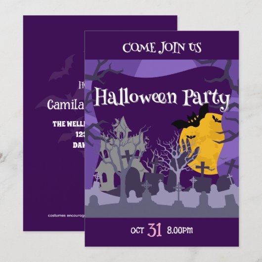 Witch’s Fur-miliar Halloween Party Kaart (Voorkant / Achterkant)