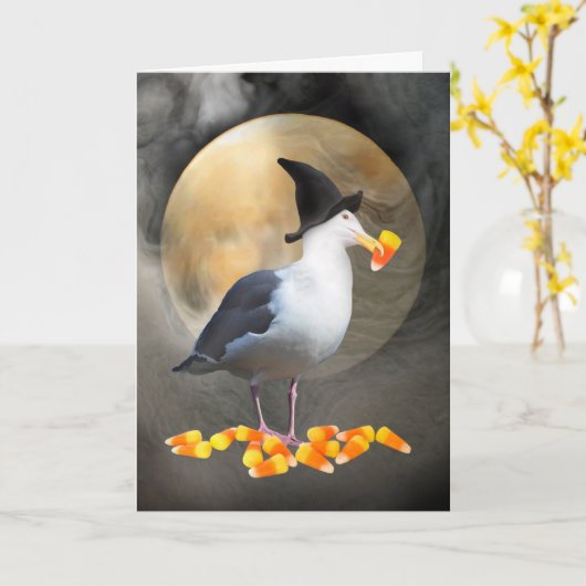 Witch Seagull Halloween Kaart (Gele Bloem)
