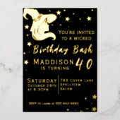 Witch Silhouette Birthday Folie Uitnodiging (Voorkant)