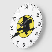 Witch Silhouette Flying on Broom Against Full Moon Grote Klok (Hoek)