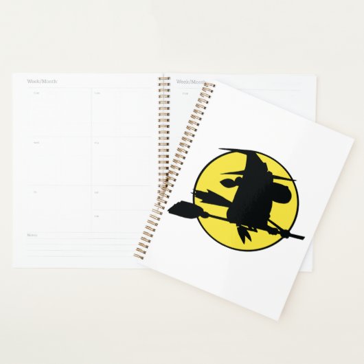 Witch Silhouette Flying on Broom Against Full Moon Planner (Display)