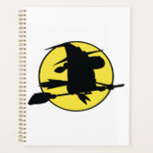 Witch Silhouette Flying on Broom Against Full Moon Planner (Voorkant)