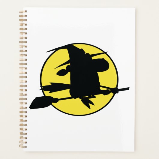 Witch Silhouette Flying on Broom Against Full Moon Planner (Voorkant)