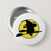 Witch Silhouette Flying on Broom Against Full Moon Ronde Button 7,6 Cm (Voorkant /achterkant)