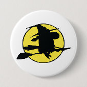 Witch Silhouette Flying on Broom Against Full Moon Ronde Button 7,6 Cm (Voorkant)