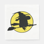 Witch Silhouette Flying on Broom Against Full Moon Servet (Voorkant)
