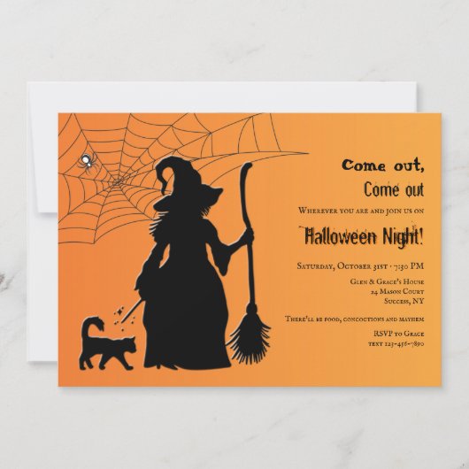 Witch Silhouette Halloween Party Kaart (Voorkant)