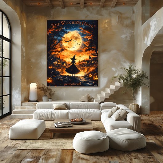 Witch Silhouette Halloween - Volle Maan & Dorp Poster