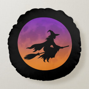 Witch Silhouette op Broom Rond Kussen
