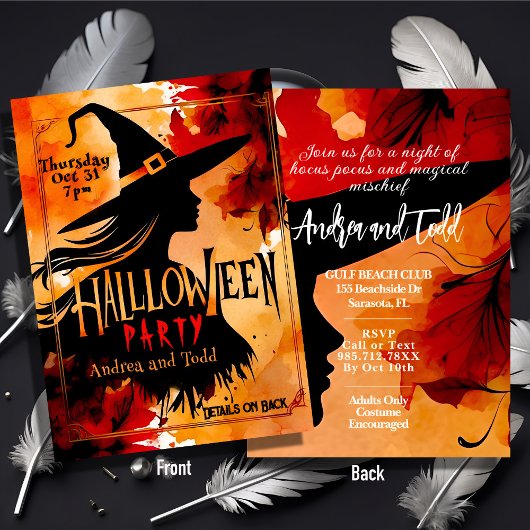 Witch Silhouette waterverf bewerkbaar Halloween Kaart