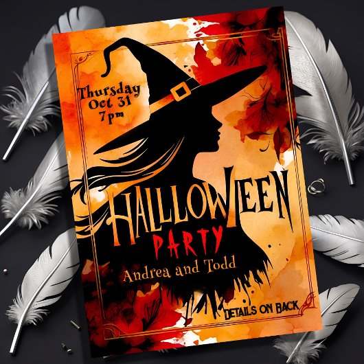 Witch Silhouette waterverf bewerkbaar Halloween Kaart