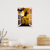Witch Silhouette Window Halloween Poster (Keuken)