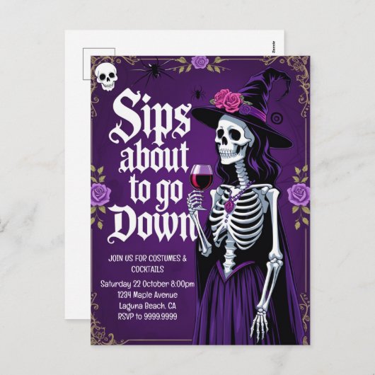 Witch Skeleton Halloween Feestdagenkaart (Voorkant / Achterkant)