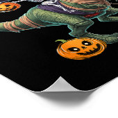 Witch Skeleton Riding Dinosaur T Rex Halloween Fun Poster (Hoek)