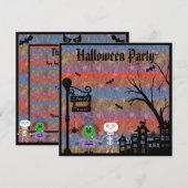 Witch & Skeleton Spooky Town Halloween Party Kaart (Voorkant / Achterkant)