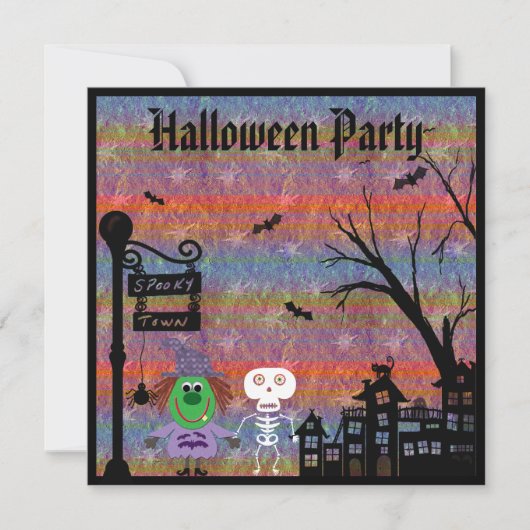 Witch & Skeleton Spooky Town Halloween Party Kaart (Voorkant)