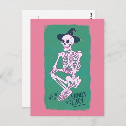Witch Skeleton Wachten Op Halloween Om Terug Te Ko Briefkaart (Voorkant / Achterkant)
