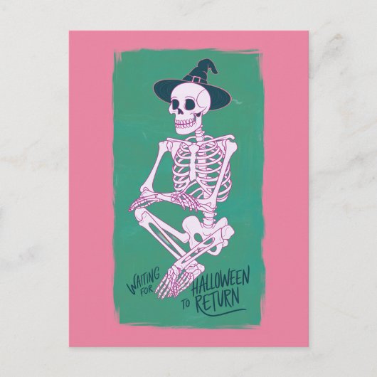 Witch Skeleton Wachten Op Halloween Om Terug Te Ko Briefkaart (Voorkant)