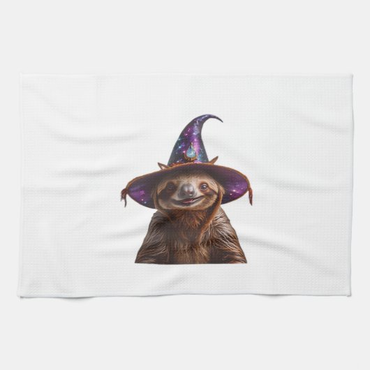 Witch Sloth Halloween trick or treat spooky pumpki Theedoek (Horizontaal)