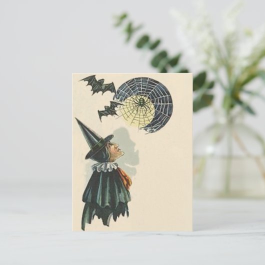 Witch Spider Bat Spiderweb Cobweb Full Moon Briefkaart (Staand voorkant)