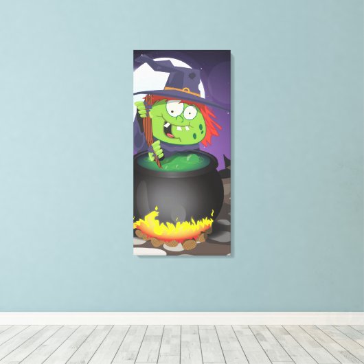 Witch Stirring een Cauldron. Canvas Afdruk (Insitu (Houten vloer))