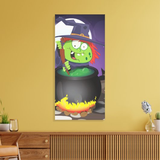Witch Stirring een Cauldron. Canvas Afdruk (Insitu (Woonkamer))