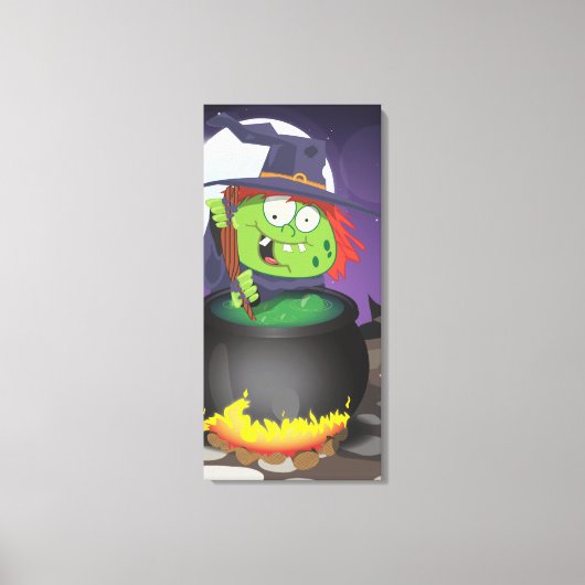 Witch Stirring een Cauldron. Canvas Afdruk (Voorkant)