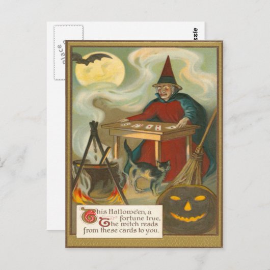 Witch Tarot Bat Volle Maan Zwarte Kat Briefkaart (Voorkant / Achterkant)
