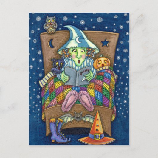 WITCH TELLING SPOOKY BEDTIME STORIES, HALLOWEEN BRIEFKAART (Voorkant)