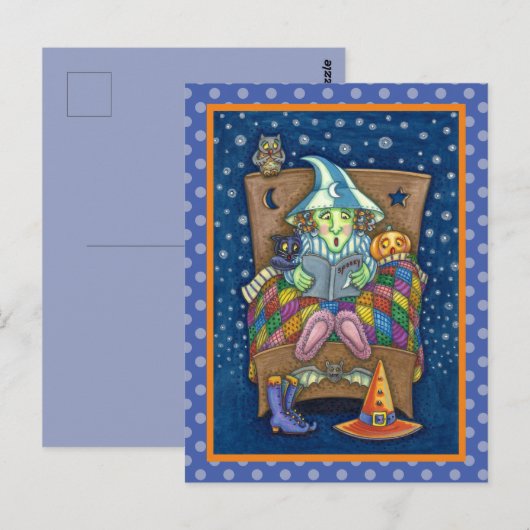WITCH TELLING SPOOKY BEDTIME STORIES, HALLOWEEN BRIEFKAART (Voorkant / Achterkant)