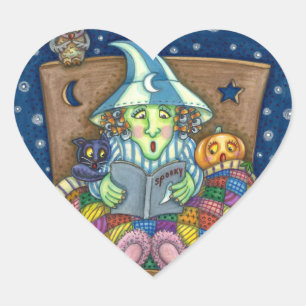WITCH TELLING SPOOKY BEDTIME STORIES, HALLOWEEN HART STICKER