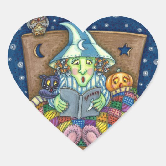 WITCH TELLING SPOOKY BEDTIME STORIES, HALLOWEEN HART STICKER (Voorkant)