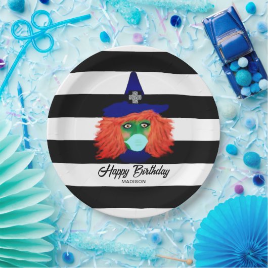 Witch Theme Halloween Birthday Chic Personalized Papieren Bordje (Feest)