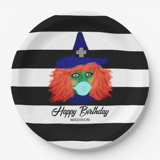 Witch Theme Halloween Birthday Chic Personalized Papieren Bordje (Voorkant)