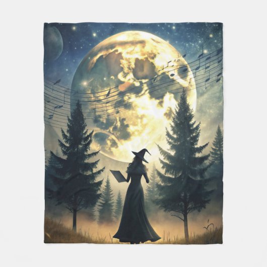 Witch Under Full Moon Enchanted Night Fleece Deken (Voorkant)