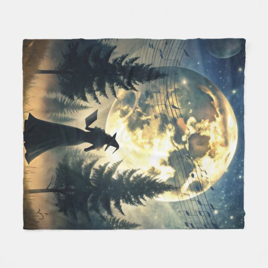 Witch Under Full Moon Enchanted Night Fleece Deken (Voorkant (Horizontaal))