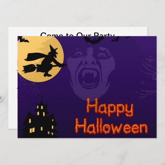 Witch, Vampire and Haunted House Party Invitations Kaart (Voorkant / Achterkant)